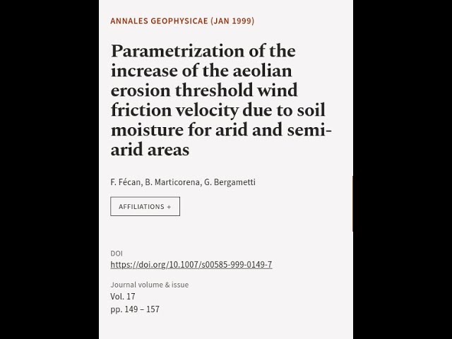 Parametrization of the increase of the aeolian erosion threshold wind friction veloci... | RTCL.TV