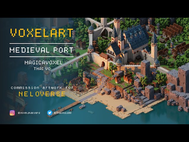 Voxel Art - Medieval Port - Magicavoxel Timelapse