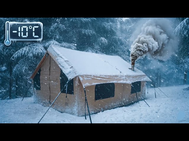 Solo Winter Camping in Heavy Snow | Hot Tent Setup & Cooking