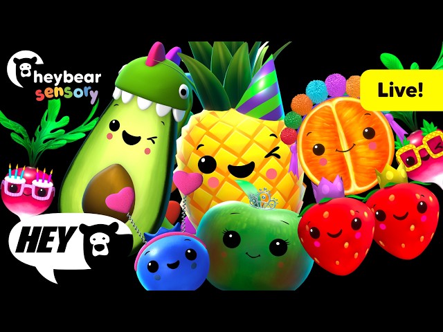 Hey Bear Sensory - Totally Dance Party! - Avocadosaurus and Friends! Live Stream!