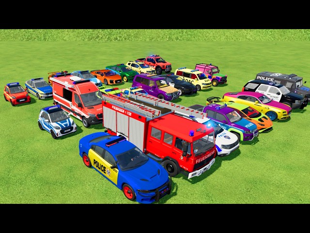 TRANSPORTING CARS, AMBULANCE, POLICE CARS, FIRE TRUCK OF COLORS! WITH TRUCKS! - FS 22