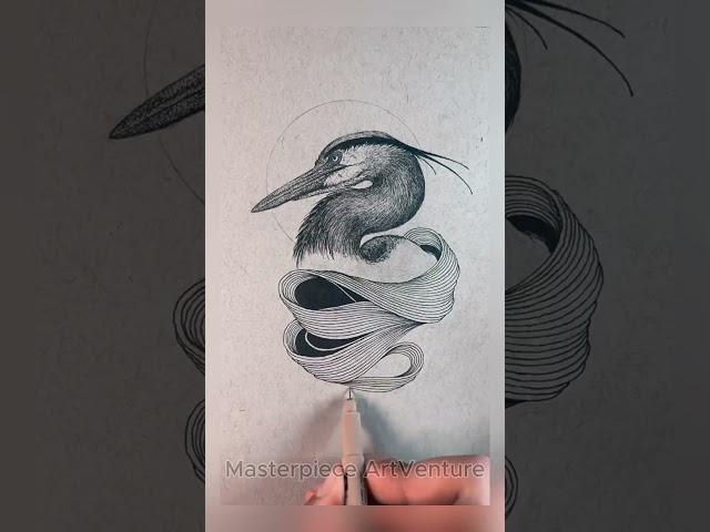 Drawing a Graceful Bird in Ink | Step-by-Step Artistic Process #art #artwork #design  #tattoo #ink