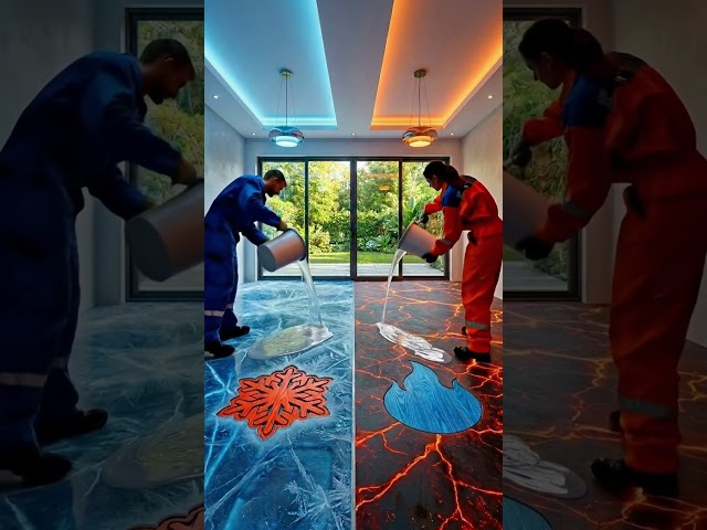 THIS DOUBLE FLOOR IS JUST INSANE! ❄️🔥😱 Ice vs Fire Epoxy Luxury Floor #shorts
