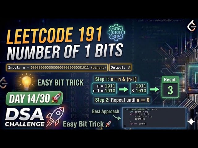 LeetCode 191: Number of 1 Bits 💡 | Day 14/30 DSA Challenge 🚀 | Easy Bit Trick
