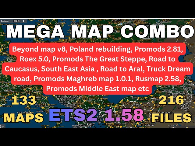 ETS2 1.58 MEGA MAP COMBO  133 maps, 216 files. All map links and placed in the correct load order👍