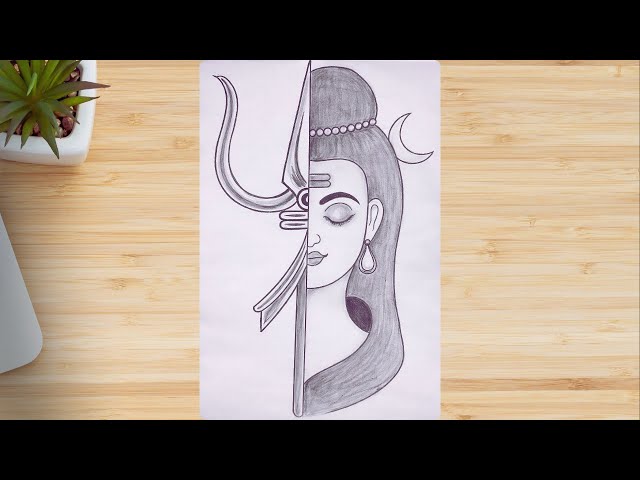 How to make Mahadev half face drawing with Trishul | Mahadev drawing | lord Shiva drawing | drawing