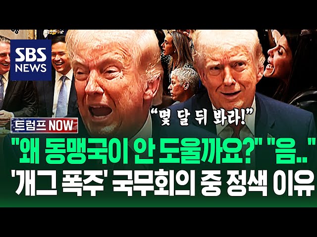 "동맹들이 왜 미국 안 도울까요?" "몇 달 뒤 두고봐!"..트럼프 말끝마다 '폭풍 리액션' 국무회의 중 '불편한 질문'에 / SBS / 트럼프 NOW