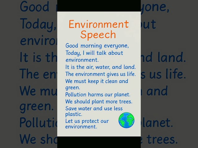 Environment Speech | Short English Speech | Save Environment Speech