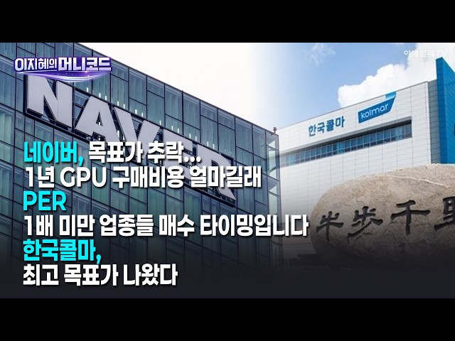 [머니코드]네이버, 목표가 추락...1년 GPU 구매비용 얼마길래/PER 1배 미만 업종들 매수 타이밍입니다/한국콜마, 최고 목표가 나왔다