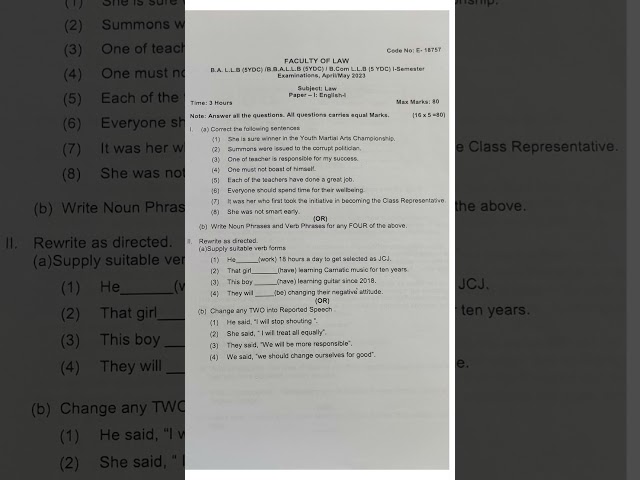 BBA LLB 1 Sem English Frontside #bba #bballb #latestnews #osmaniauniversity