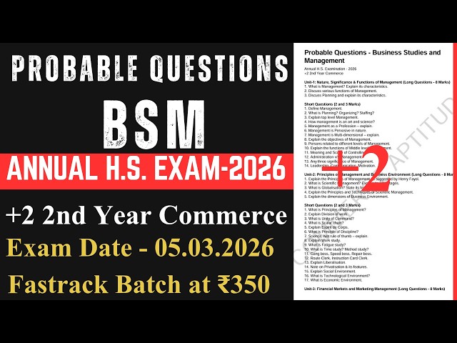 +2 BSM PROBABLE QUESTIONS FOR AHSE-2026 l +2 2nd Yr. commerce l CHSE, ODISHA