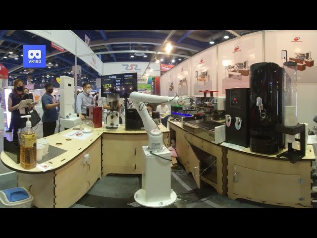 3D 180VR 4K Robot Barista Street Cafe Amazing!! AI Robot Barista makes your Coffee 360VR