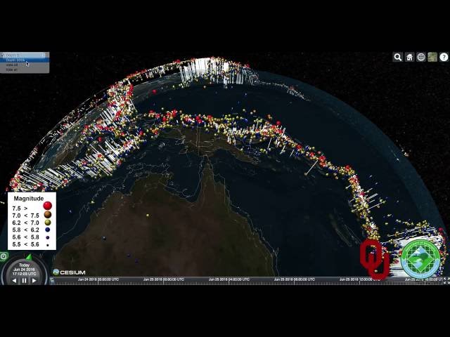 Subsurface Visualization full Earth EarthQuakes using Cesium