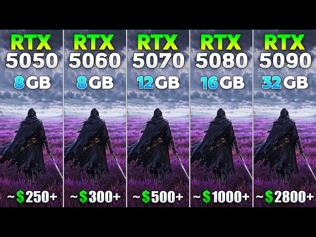 RTX 5050 vs RTX 5060 vs RTX 5070 vs RTX 5080 vs RTX 5090 - Test in 10 Games