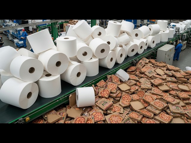 Inside a factory that recycles used pizza boxes into toilet paper in a way you've never seen before.