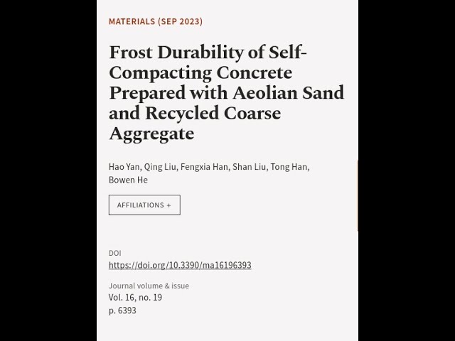 Frost Durability of Self-Compacting Concrete Prepared with Aeolian Sand and Recycled ... | RTCL.TV