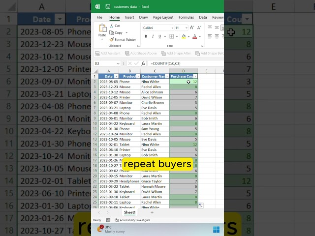 Find Repeat Customers in Excel FAST! | COUNTIF Formula Hack 🚀