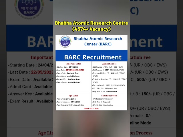 Bhabha Atomic Research Centre (BARC) Recruitment 2023 (4000+ Vacancy)
