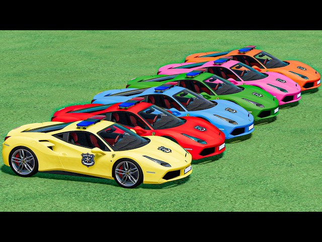 TRANSPORTING FERRARI POLICE CARS & TRUCKS WITH STUNT ! Farming Simulator 22