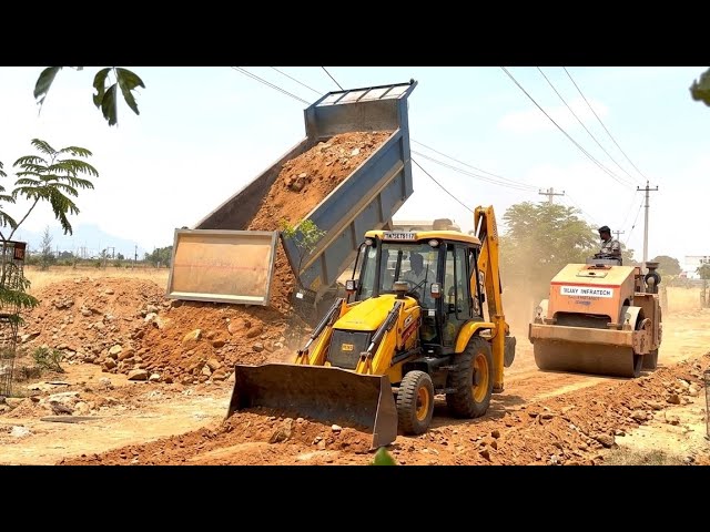 JCB 3DX & BharatBenz Truck with CASE 752 Road Roller | Road Construction Work in India 🚧