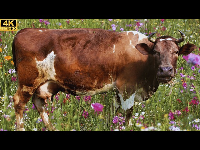 Relaxing 4K Countryside Cows 🐄 Grazing & Mooing 🎶 | Calming Nature Sounds 🌿 for Stress Relief 😌