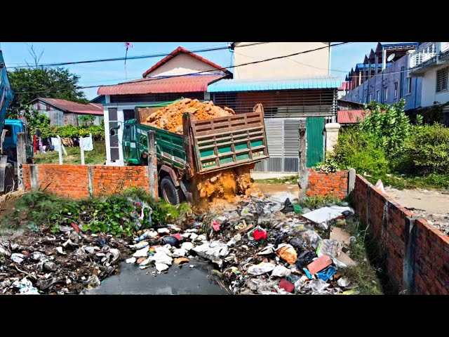 First Starting A New Project!! Filling Land Delete Garbage By Bulldozer with 5ton Trucks