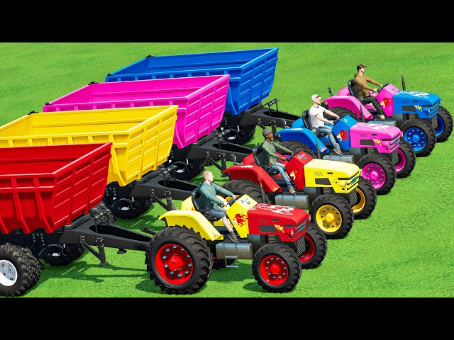 Work with Colors! LION TRACTORS and BIG TRANSPOPRT on Spiral Sridge Stunt Ride! FS22